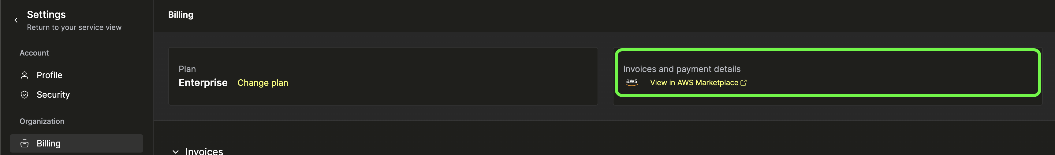 Подтверждение на странице биллинга