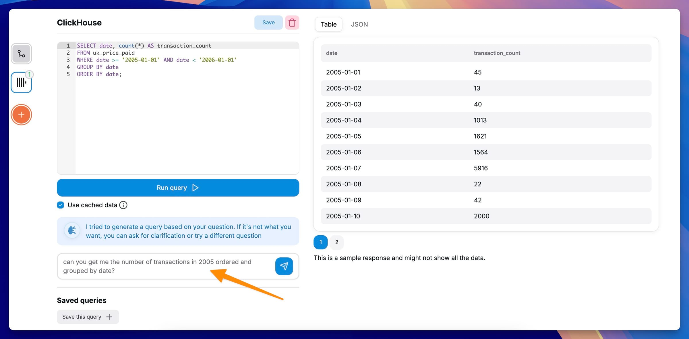 AI-помощник по SQL для ClickHouse в Chartbrew