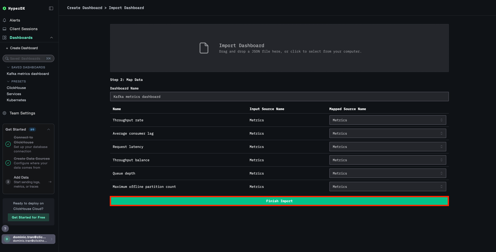 Диалоговое окно завершения импорта